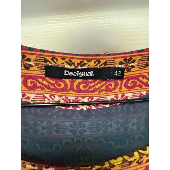 Desigual Grecia Blue & Gold Bold Print 3/4 Sleeve Mini Dress sz 42 or US 12 - Picture 6 of 7